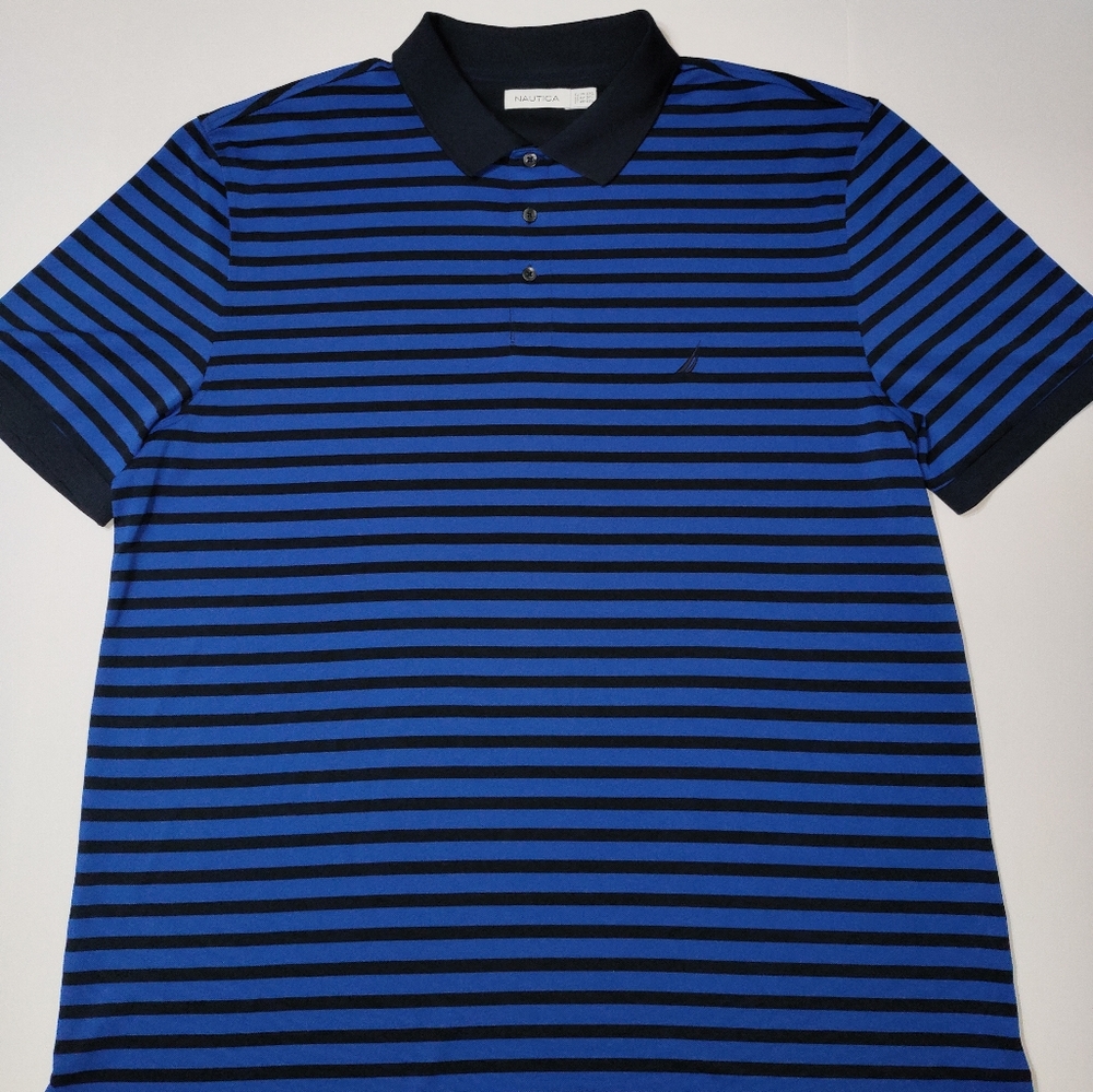 Nautica Men's XXL Blue Striped Short Sleeve Polo